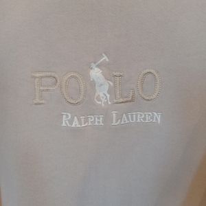 Vtg Polo Ralph Lauren Mens L Sweatshirt Embroidered Spellout Beige Pony USA Made